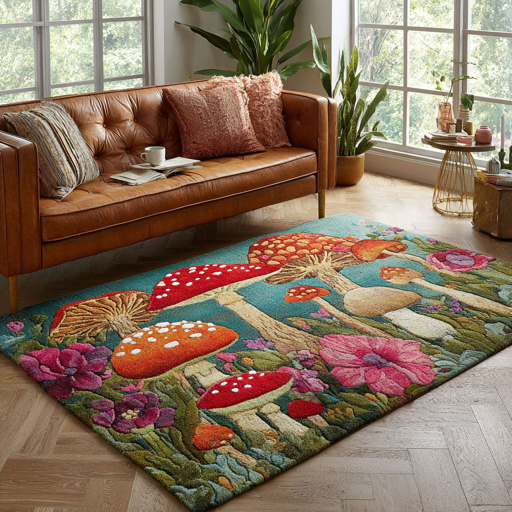 Mushroom Glow Area Rug - Non-Slip Washable 3D Print Rug for Living Room & BedroomTVC2108294