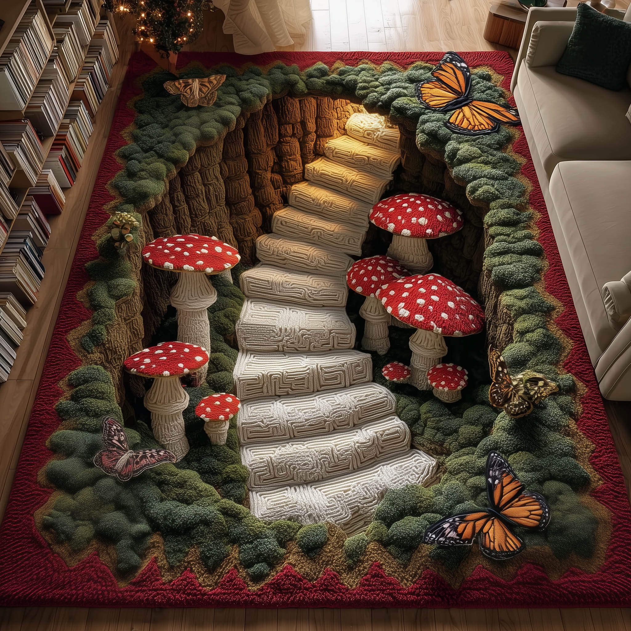 Mushroom Meadow Area Rug - Non-Slip Washable 3D Print Rug for Living Room & BedroomTVC2108231