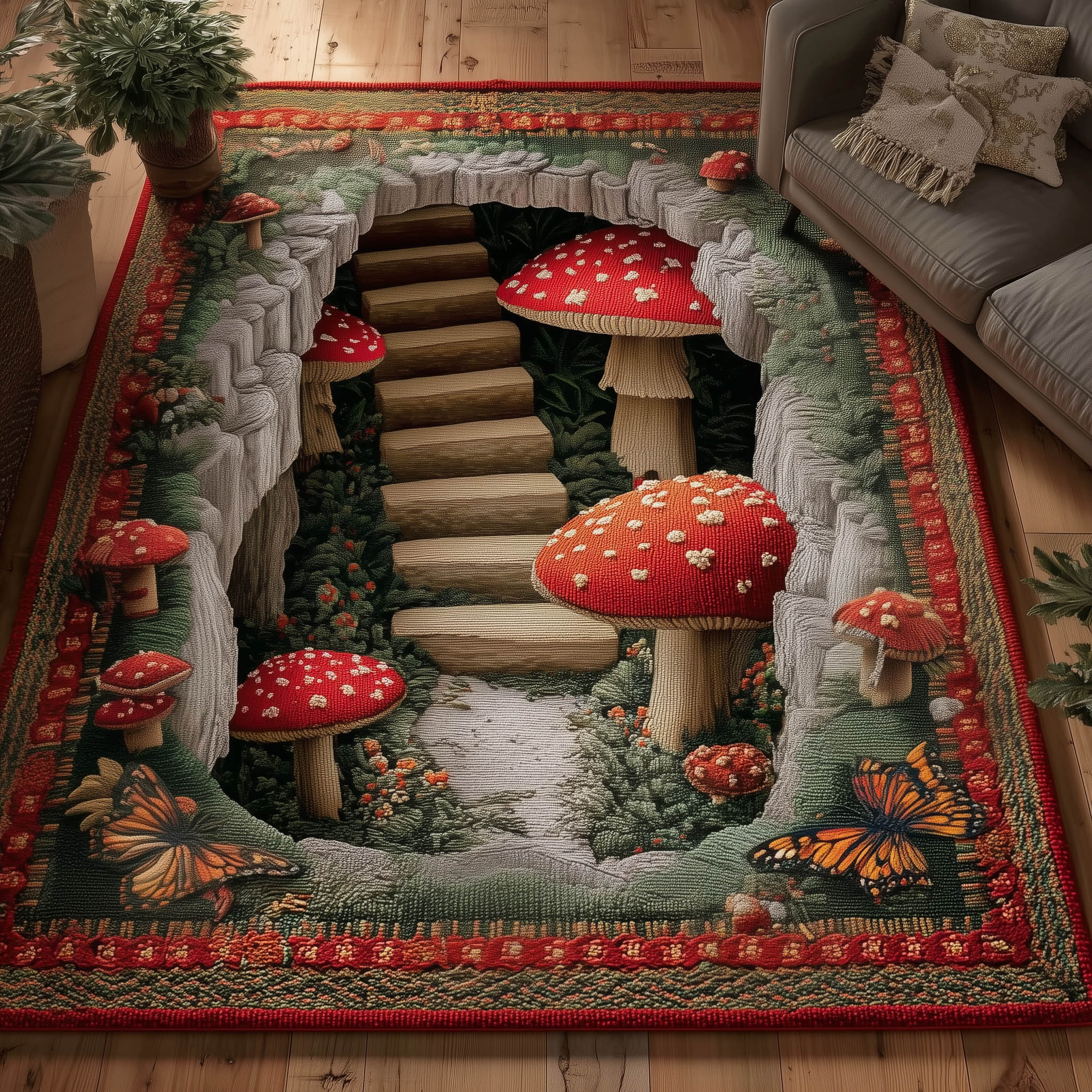 Mushroom Meadow Area Rug - Non-Slip Washable 3D Print Rug for Living Room & BedroomTVC2108404
