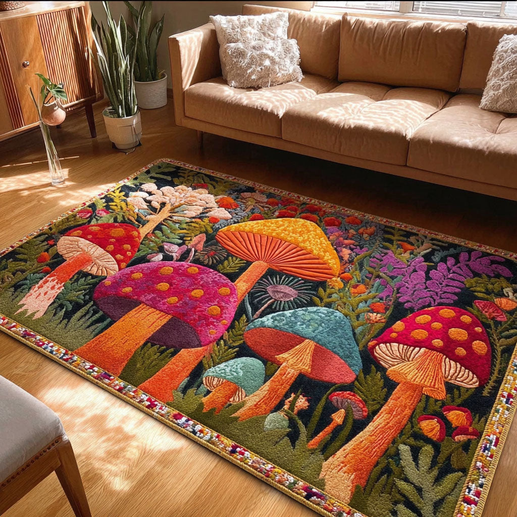 Mushroom Rise Area Rug - Non-Slip Washable 3D Print Rug for Living Room & BedroomTVC2108294