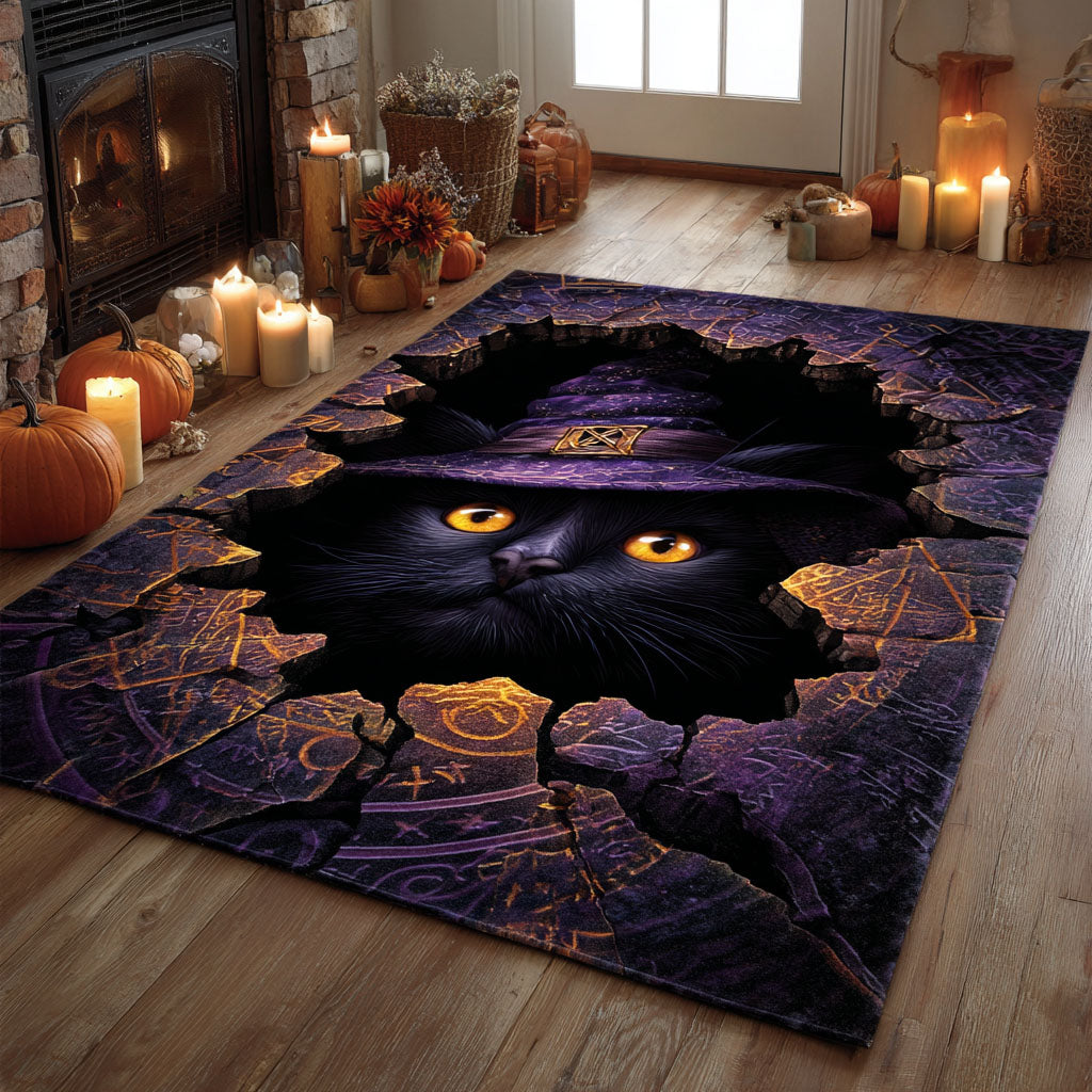 Mystic Black Cat Area Rug - Non-Slip Washable 3D Print Rug for Living Room & BedroomTVC2108294