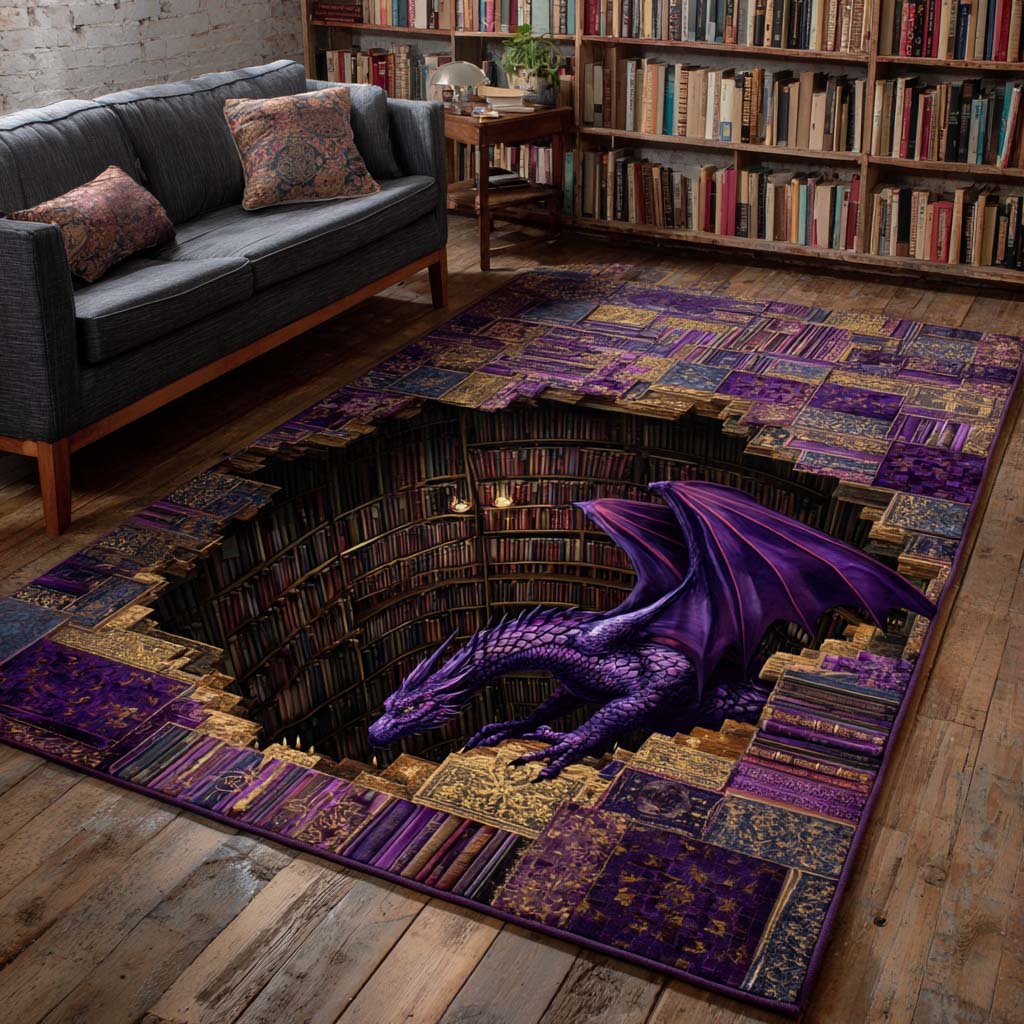 Mystic Dragon Library Area Rug - Non-Slip Washable 3D Print Rug for Living Room & BedroomTVC2108294