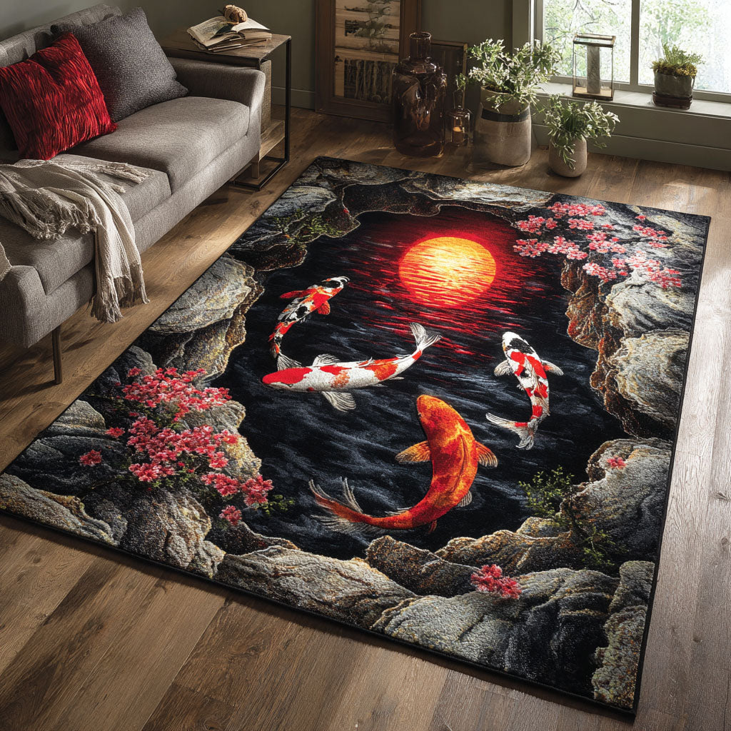 Mystic Koi Area Rug - Non-Slip Washable 3D Print Rug for Living Room & BedroomTVC2108294