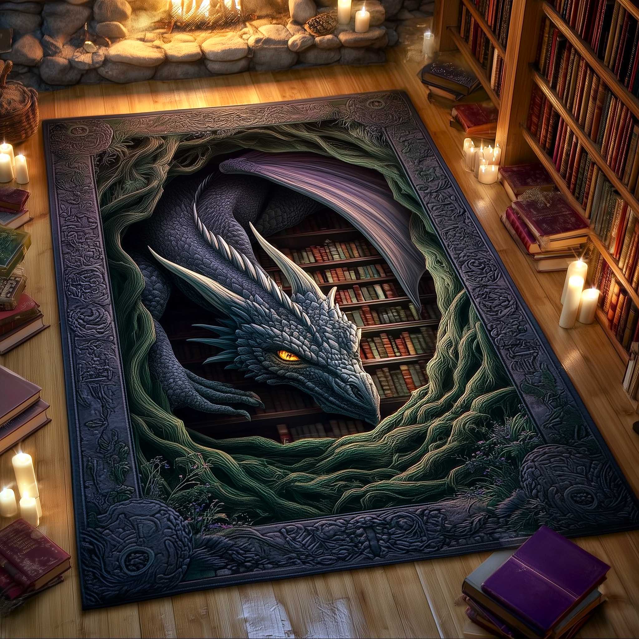Mystic Library Area Rug - Non-Slip Washable 3D Print Rug for Living Room & BedroomTVC2108404