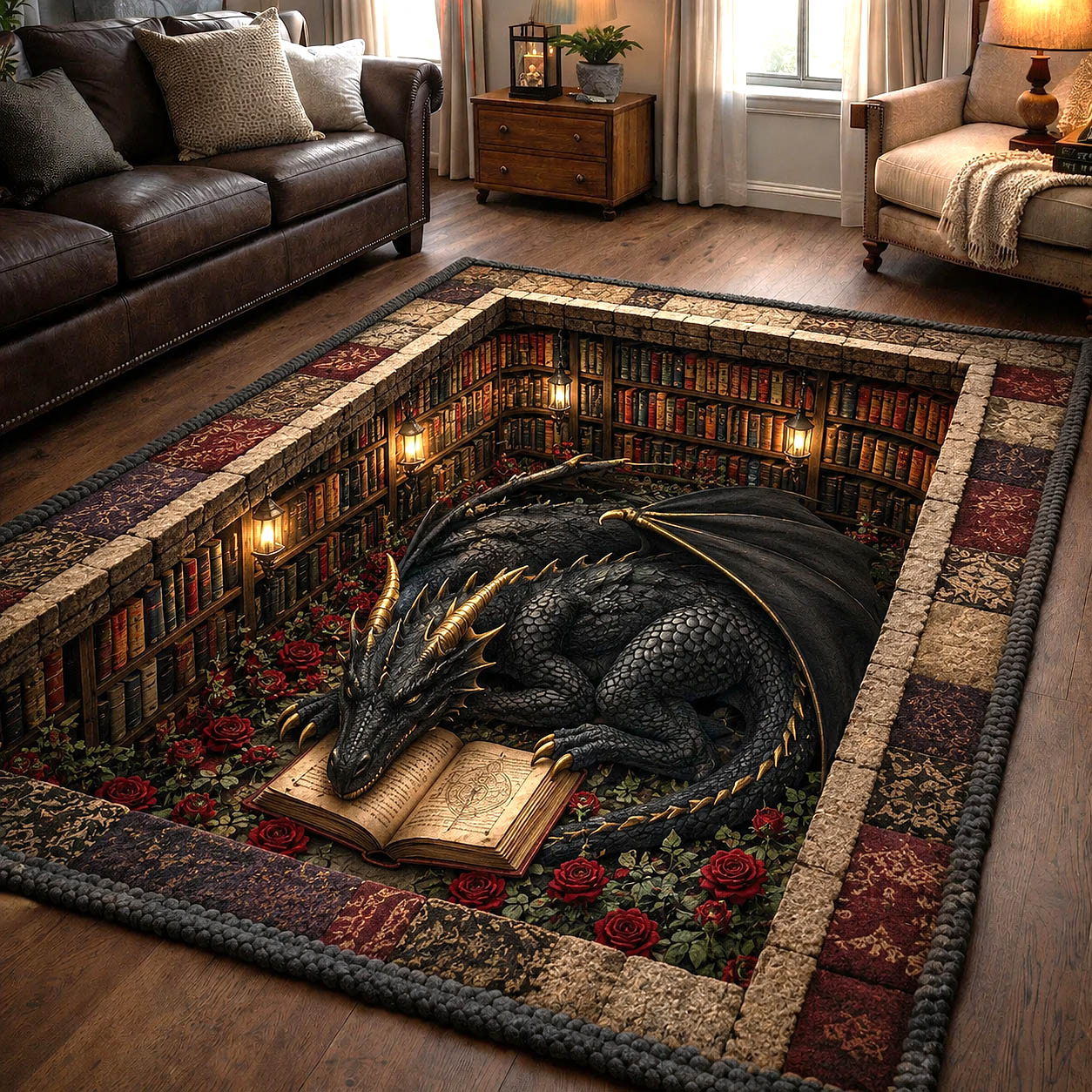 Mystic Library Guardian Area Rug - Non-Slip Washable 3D Print Rug for Living Room & Bedroom (DesignTVC2108404