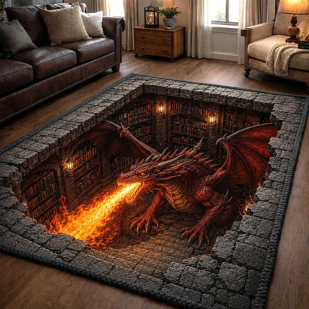 Mystic Library Guardian Area Rug - Non-Slip Washable 3D Print Rug for Living Room & BedroomTVC2108231
