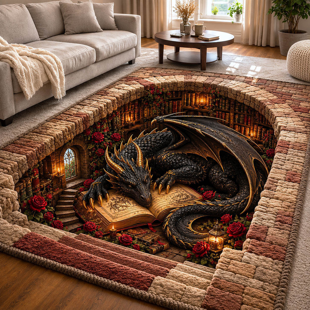 Mystic Library Guardian Area Rug - Non-Slip Washable 3D Print Rug for Living Room & BedroomTVC2108404