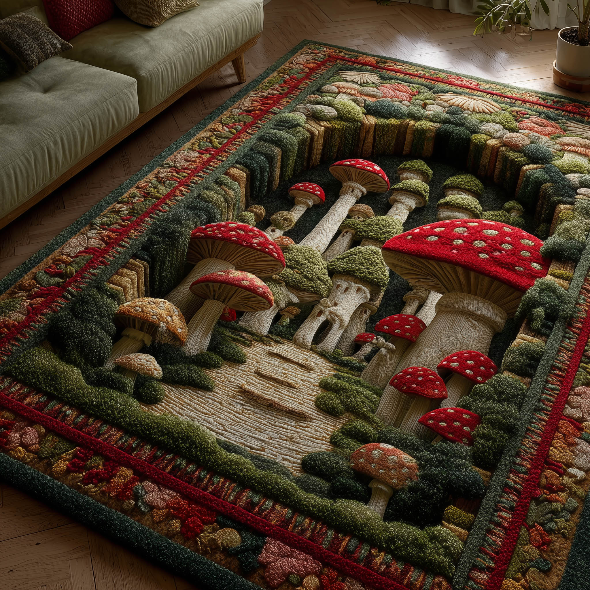 Mystic Mushroom Area Rug - Non-Slip Washable 3D Print Rug for Living Room & BedroomTVC2108230