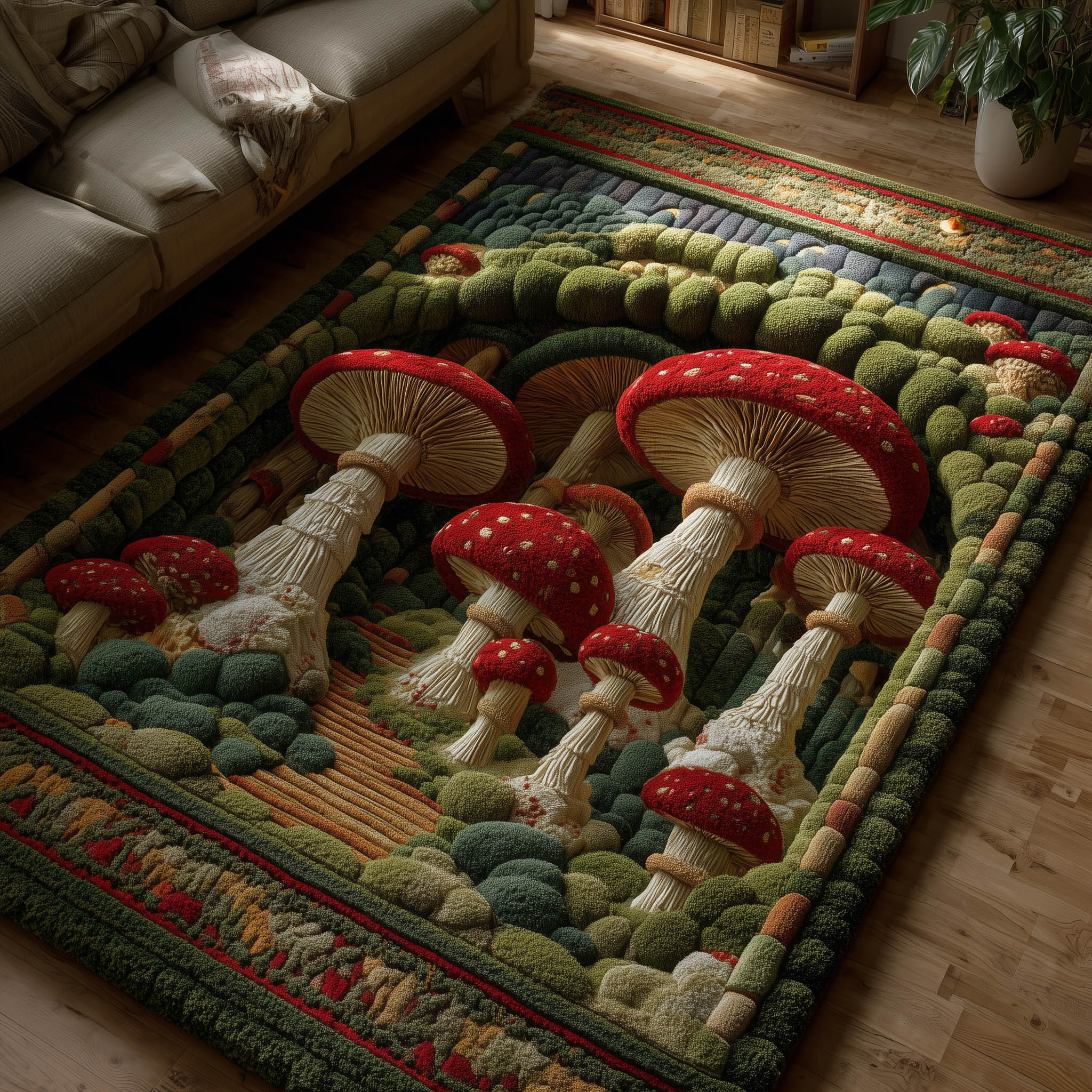 Mystic Mushroom Area Rug - Non-Slip Washable 3D Print Rug for Living Room & BedroomTVC2108404