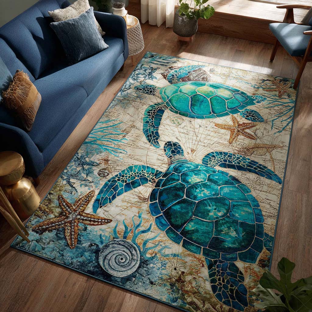 Mystic Turtle Area Rug - Non-Slip Washable 3D Print Rug for Living Room & BedroomTVC2108293