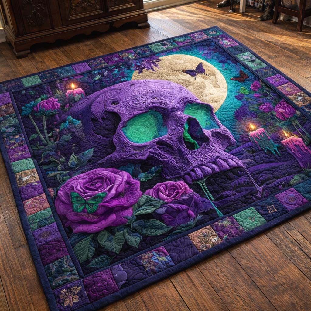 Mystic Violet Skull Area Rug - Non-Slip Washable 3D Print Rug for Living Room & BedroomTVC2108404