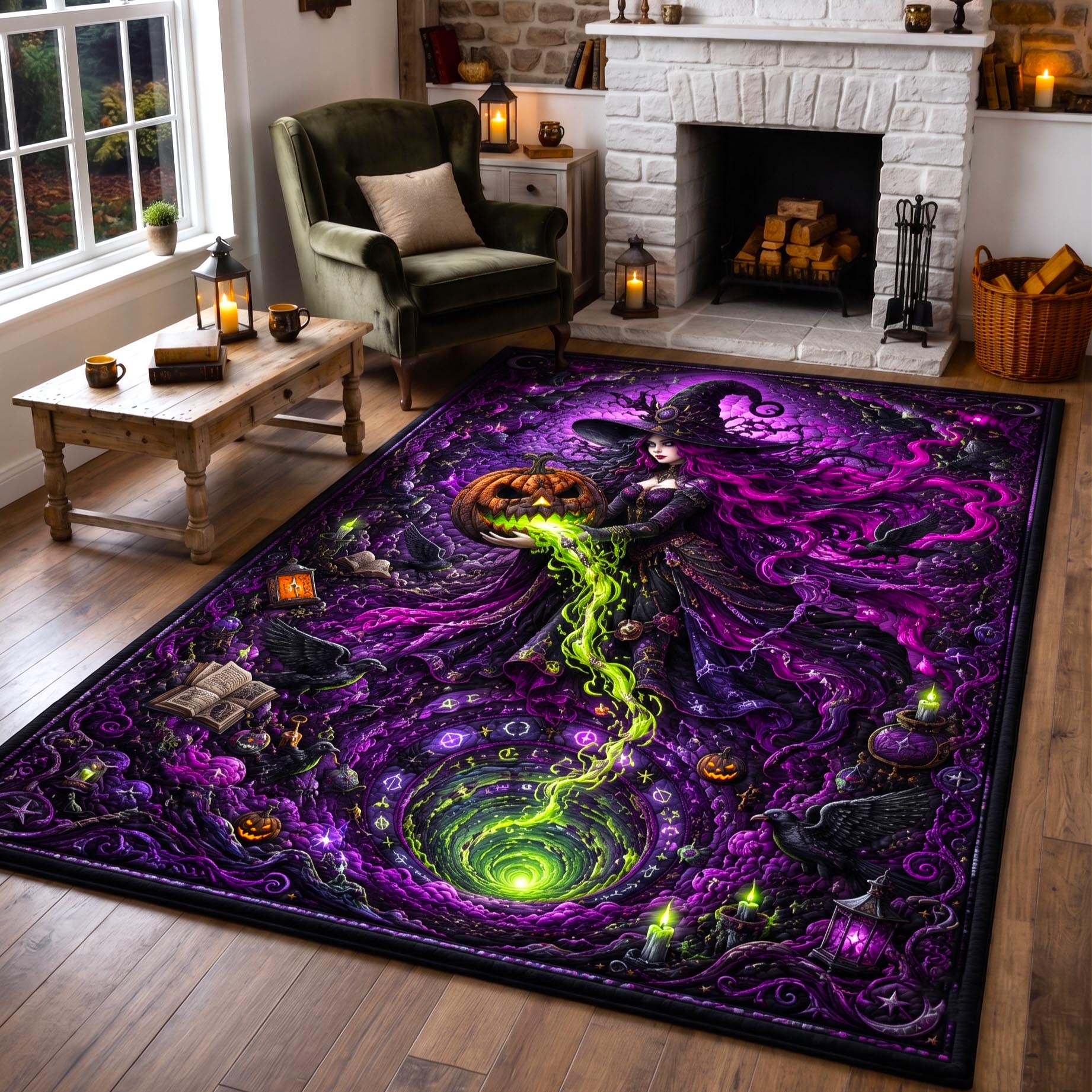 Mystic Witch Halloween Area Rug - Non-Slip Washable 3D Print Rug for Living Room & BedroomTVC2108404