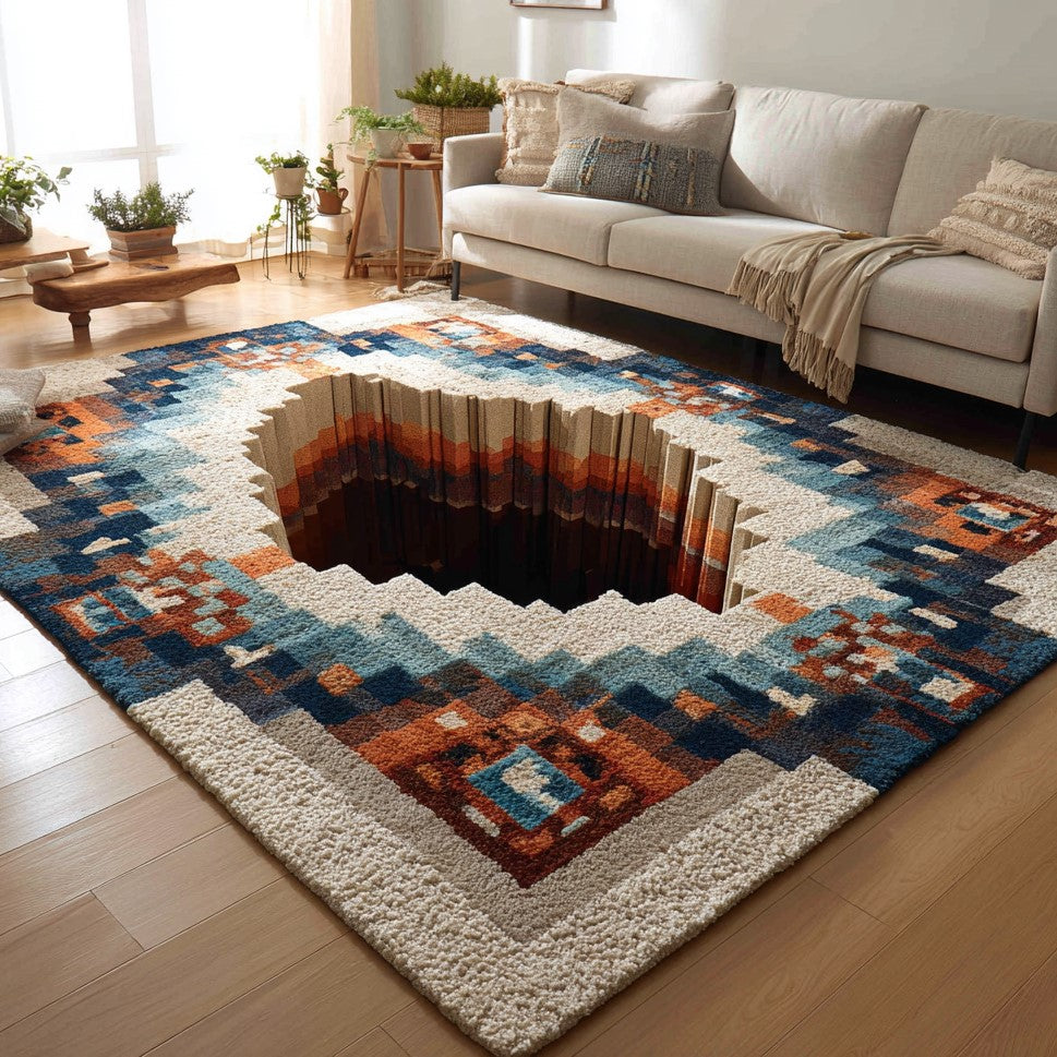 Navajo Depth Area Rug - Non-Slip Washable 3D Print Rug for Living Room & BedroomTVC2108293