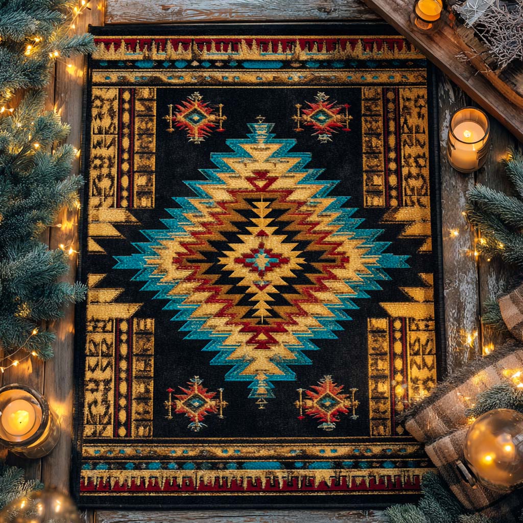 Navajo Night Diamond Area Rug - Non-Slip Washable 3D Print Rug for Living Room & BedroomTVC2108292