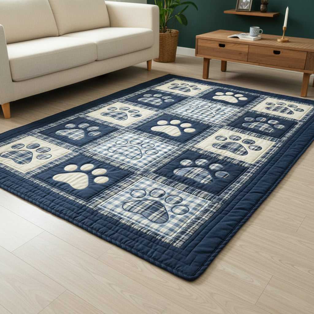 Navy Gingham Love Paw Area Rug - Non-Slip Washable 3D Print Rug for Living Room & BedroomTVC2108292