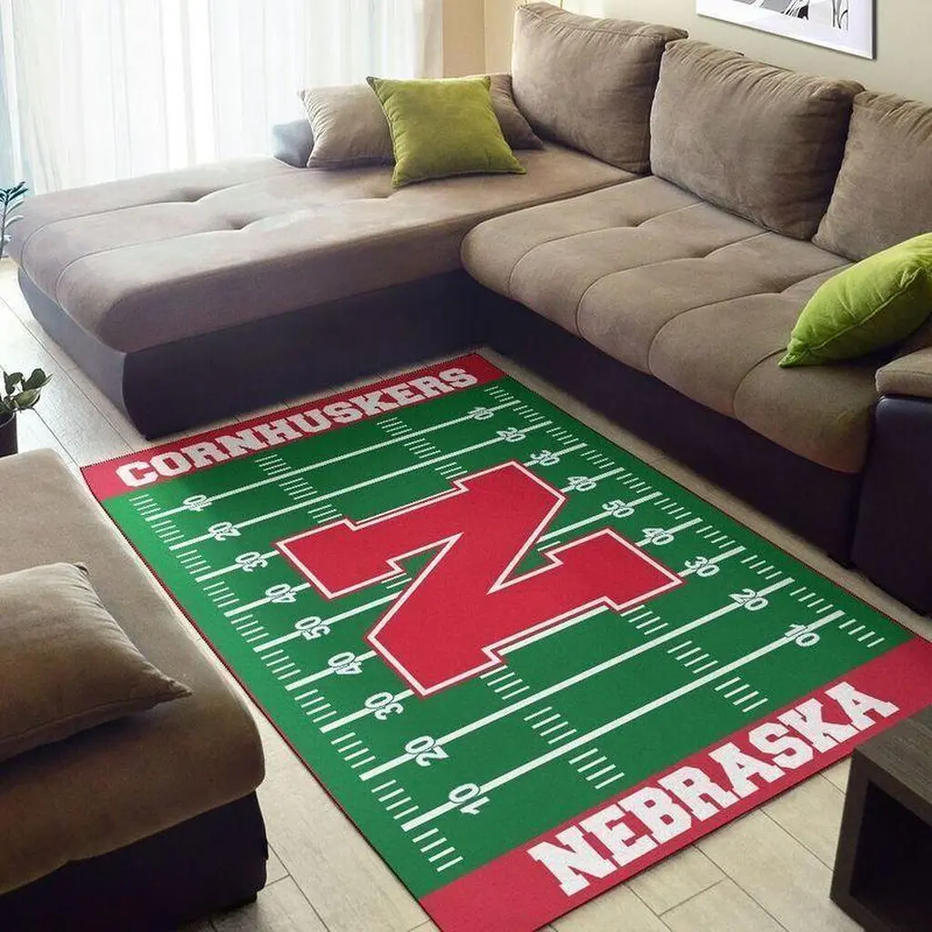 Nebraska Cornhuskers Rug - Football Field Area for Fans Green and Red