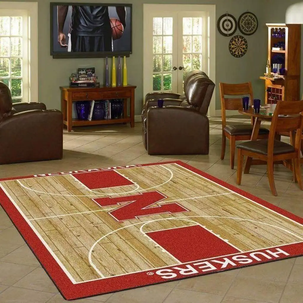 Nebraska Huskers Rug - Basketball Court Area Colors Red and Brown