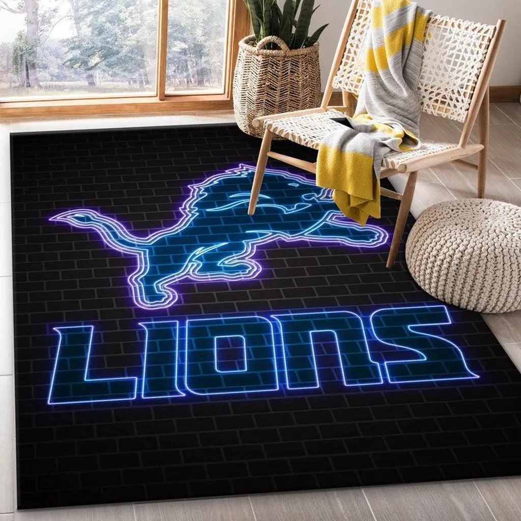 Neon Lions Rug for Stylish Modern Living Room Decor Blue and Purple