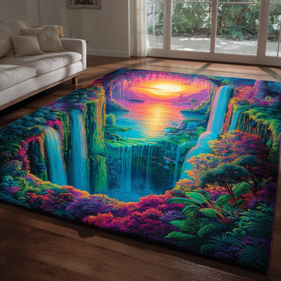 Neon Twilight Area Rug - Non-Slip Washable 3D Print Rug for Living Room & BedroomTVC2108292