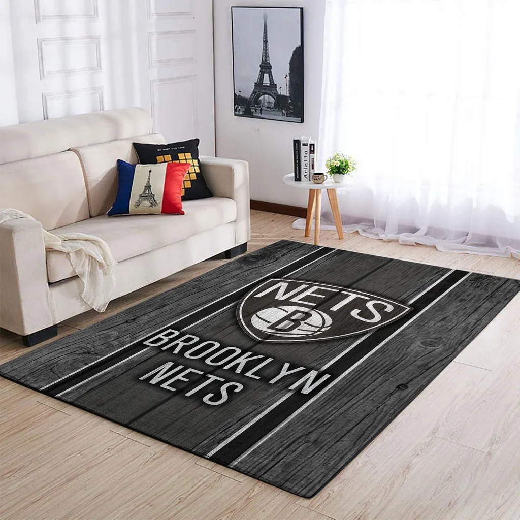Nets Basketball Floor Carpet Rug for Game Room Decor Black and White