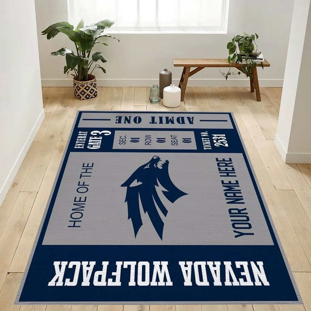 Nevada Wolfpack Custom Name Sports Rug for Home Blue and White