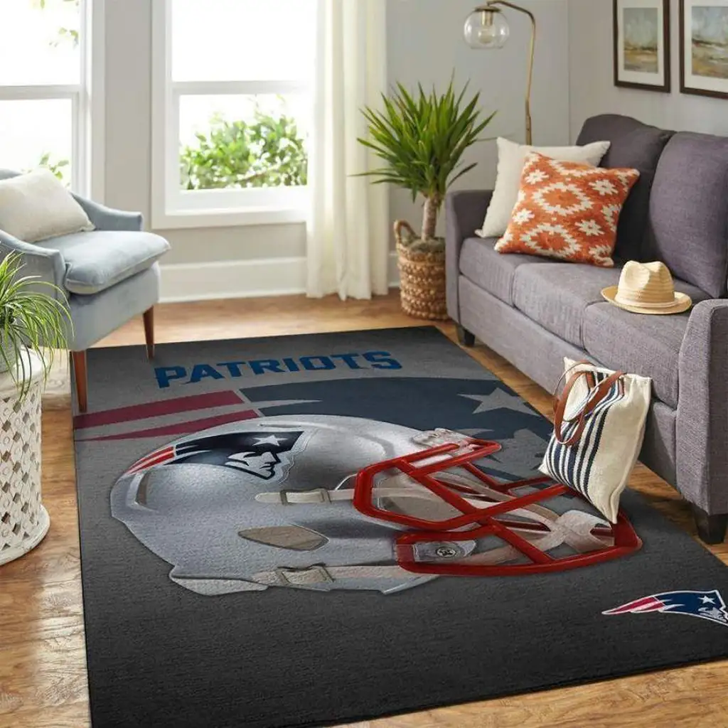 New England Patriots Rug - Football Helmet for Fans Decor Red and Gray