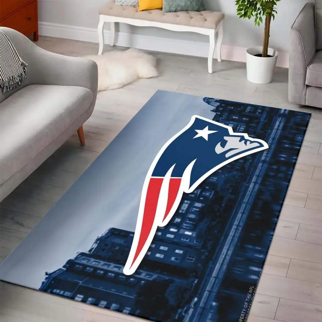 New England Patriots Rug - Modern Area Football Decor Blue and Red