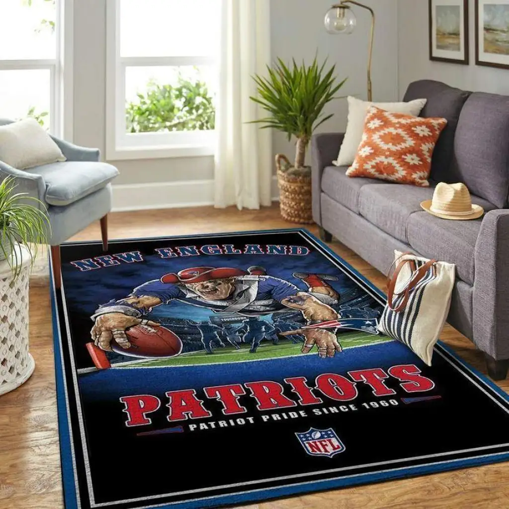 New England Patriots Rug - NFL Football Decor Mat Blue and Red