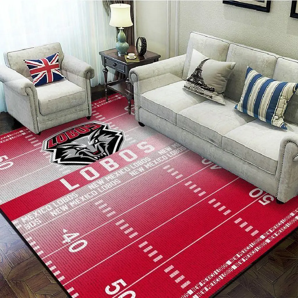 New Mexico Lobos Rug - Football Field Area for Living Room Red and White