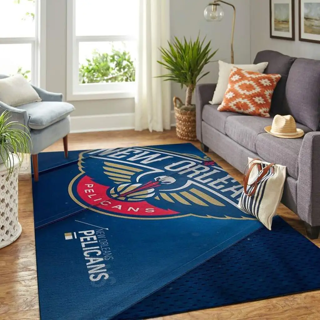 New Orleans Pelicans Rug - Area for Living Room Decor Black and Orange