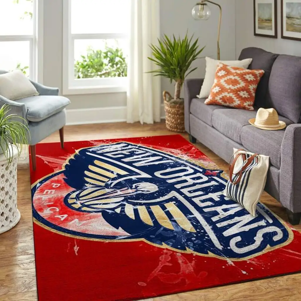 New Orleans Pelicans Rug - Area for Living Room Decor Red and White