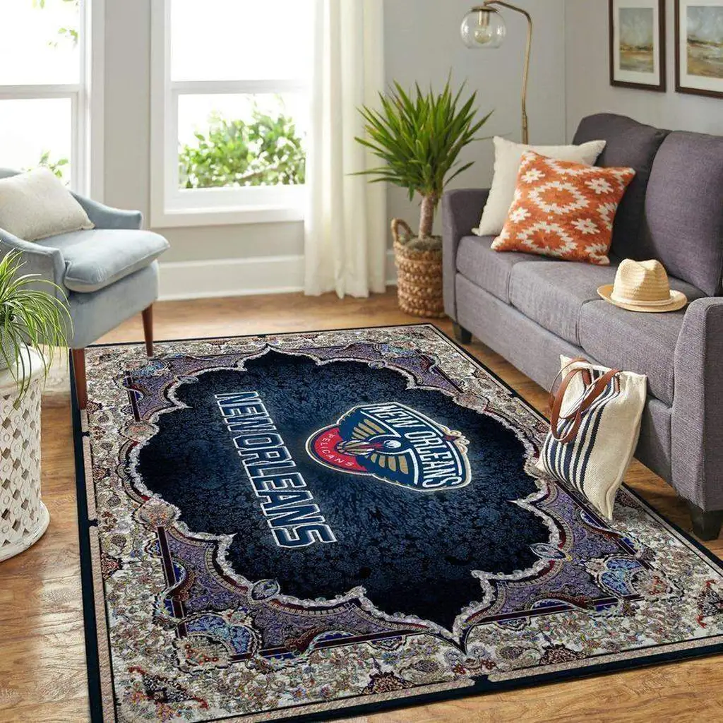 New Orleans Pelicans Rug - Area for Living Rooms Blue and White