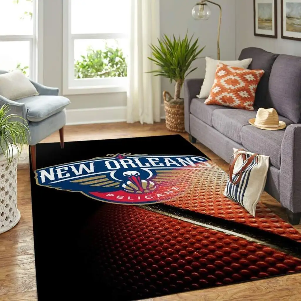 New Orleans Pelicans Rug - Basketball for Living Room Gray and White