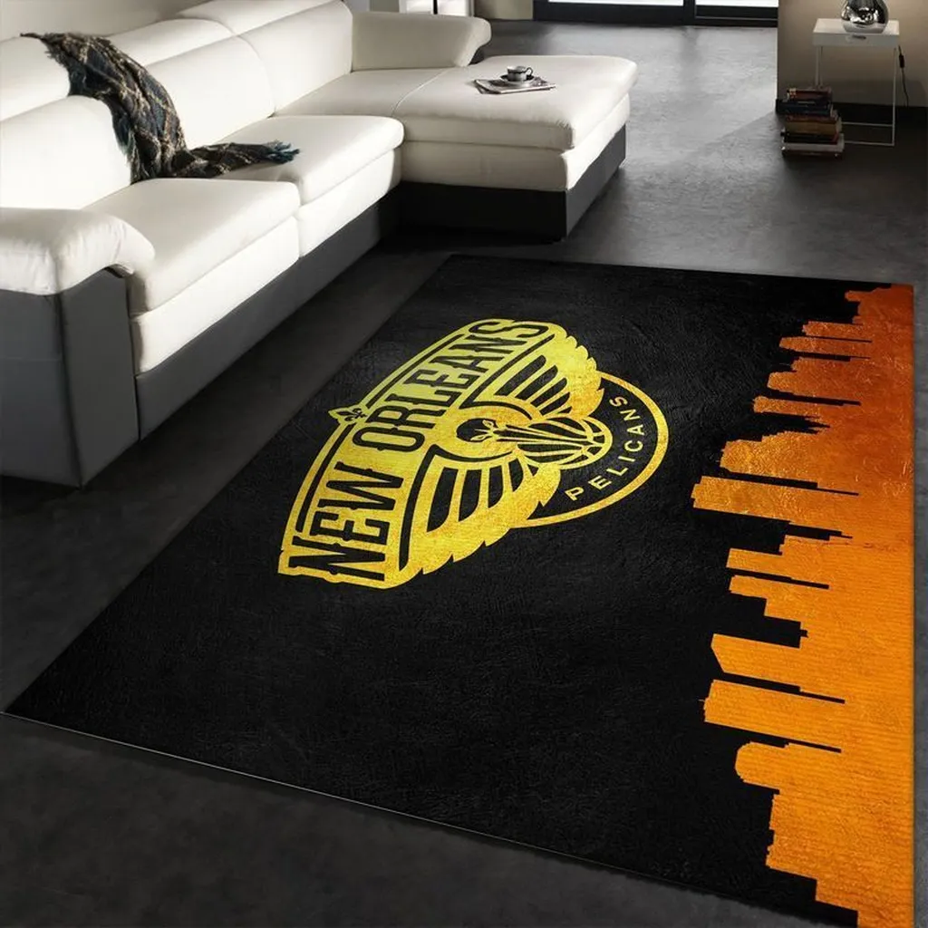 New Orleans Pelicans Rug - City Skyline Design Carpet Black and Yellow