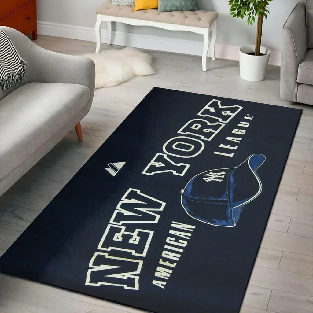 New York American League Baseball Rug for Living Room Black and White