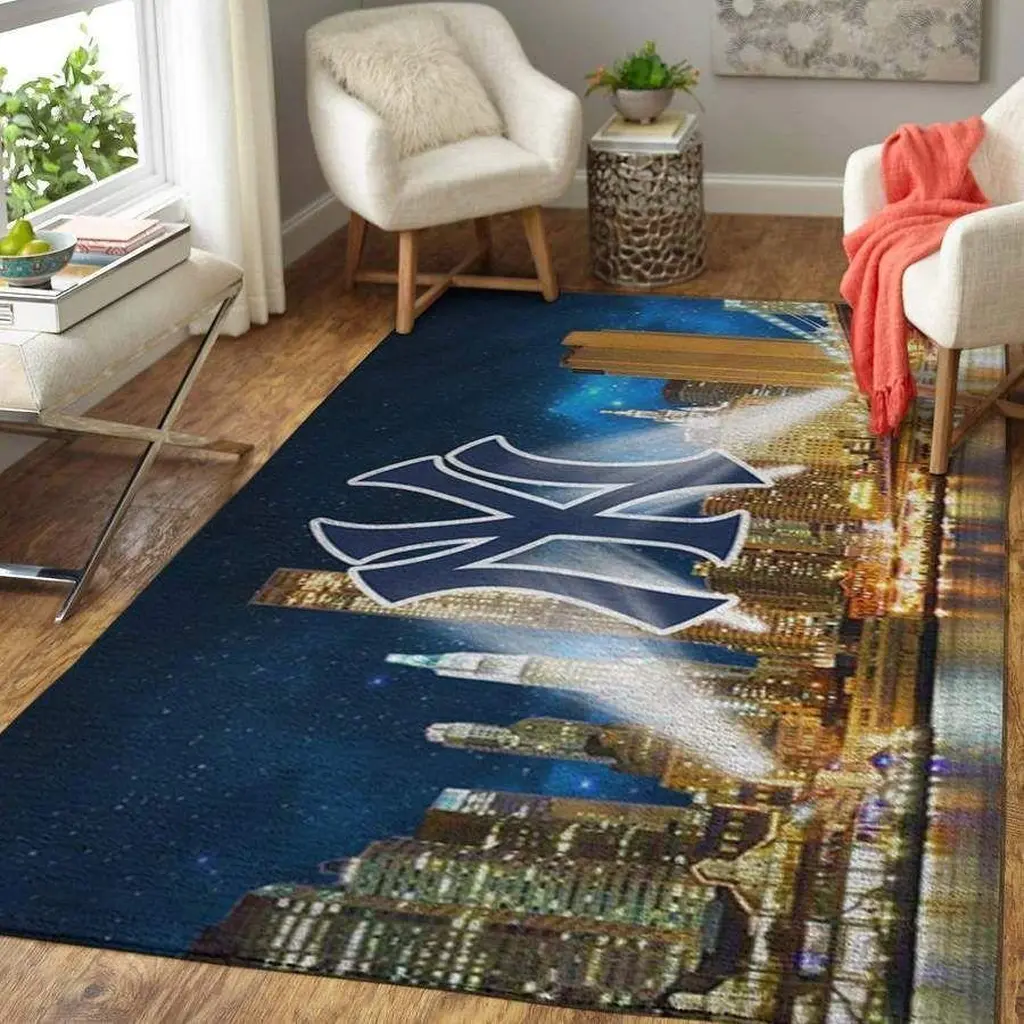 New York City Skyline Rug for Modern Living Room Blue and White