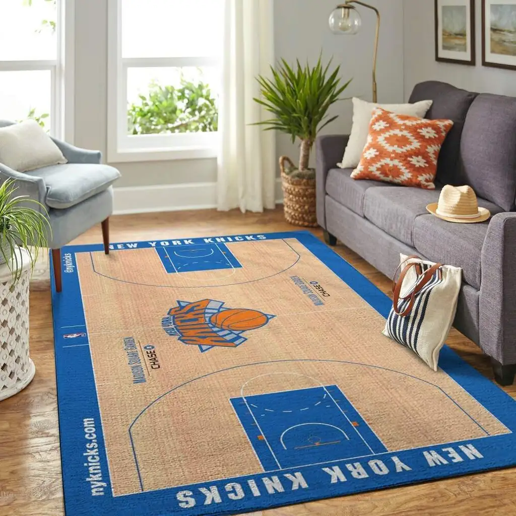 New York Knicks Rug - Basketball Court Area Carpet for Fans Black and Blue