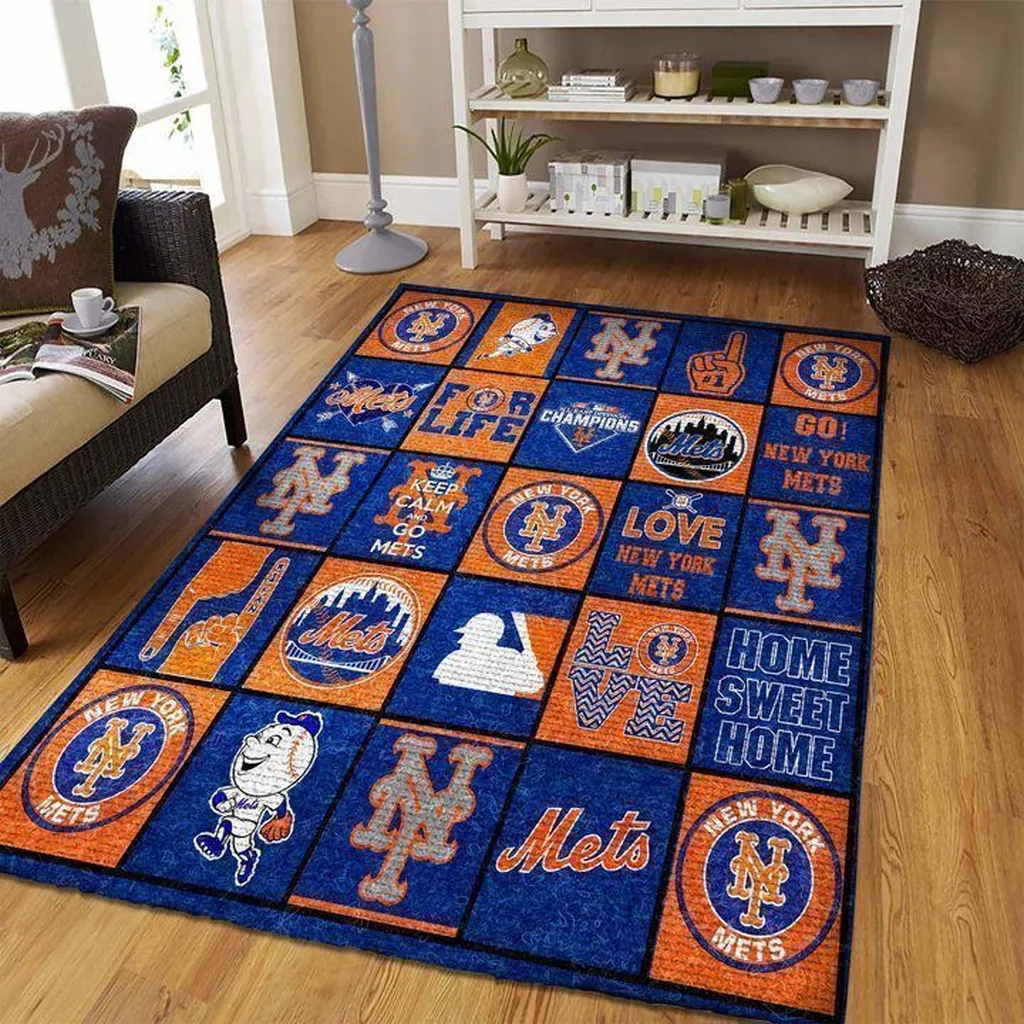 New York Mets Rug - Area Decorative Carpet for Fans Blue and Orange