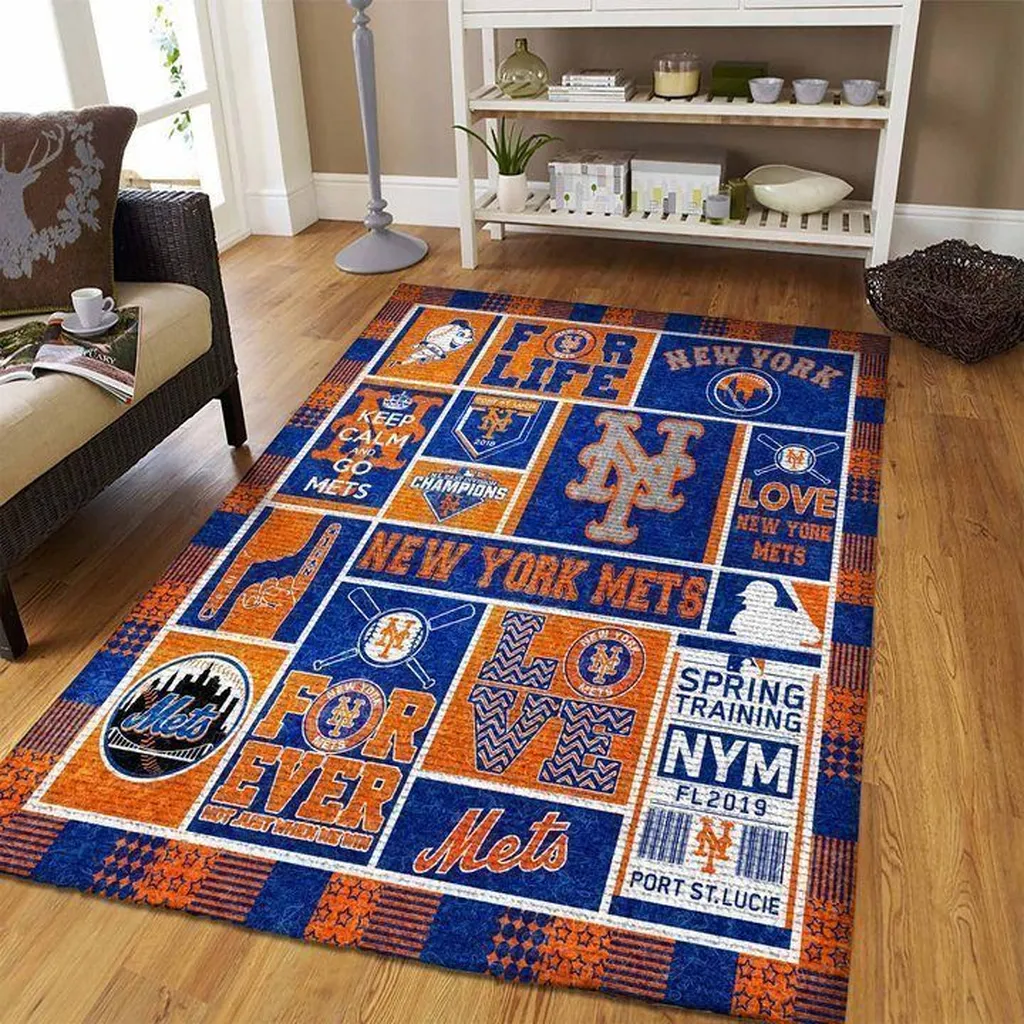 New York Mets Rug - Area for Fan Rooms and Living Spaces Blue and Orange