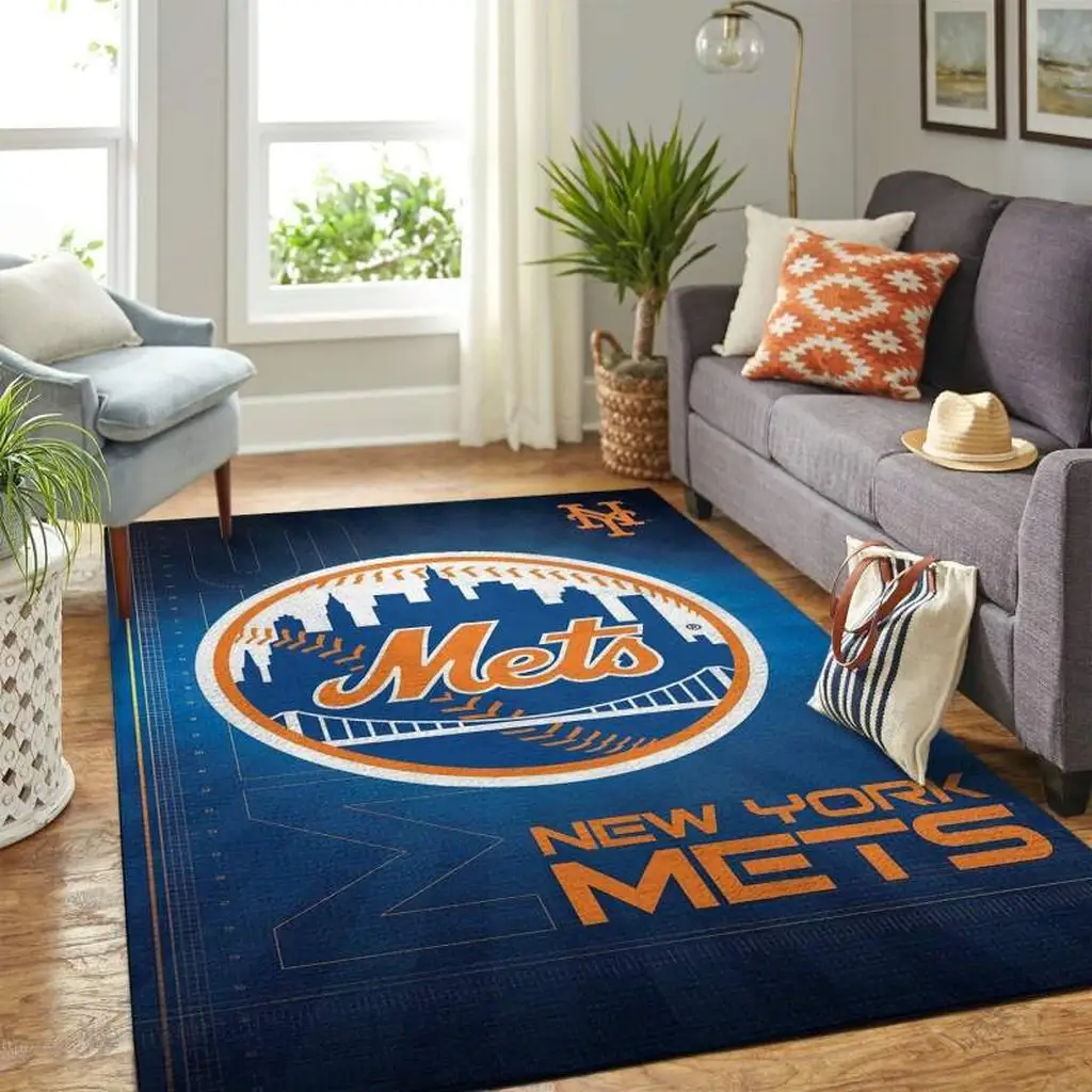 New York Mets Rug - Area Perfect for Sports Fans Decor Blue and Orange