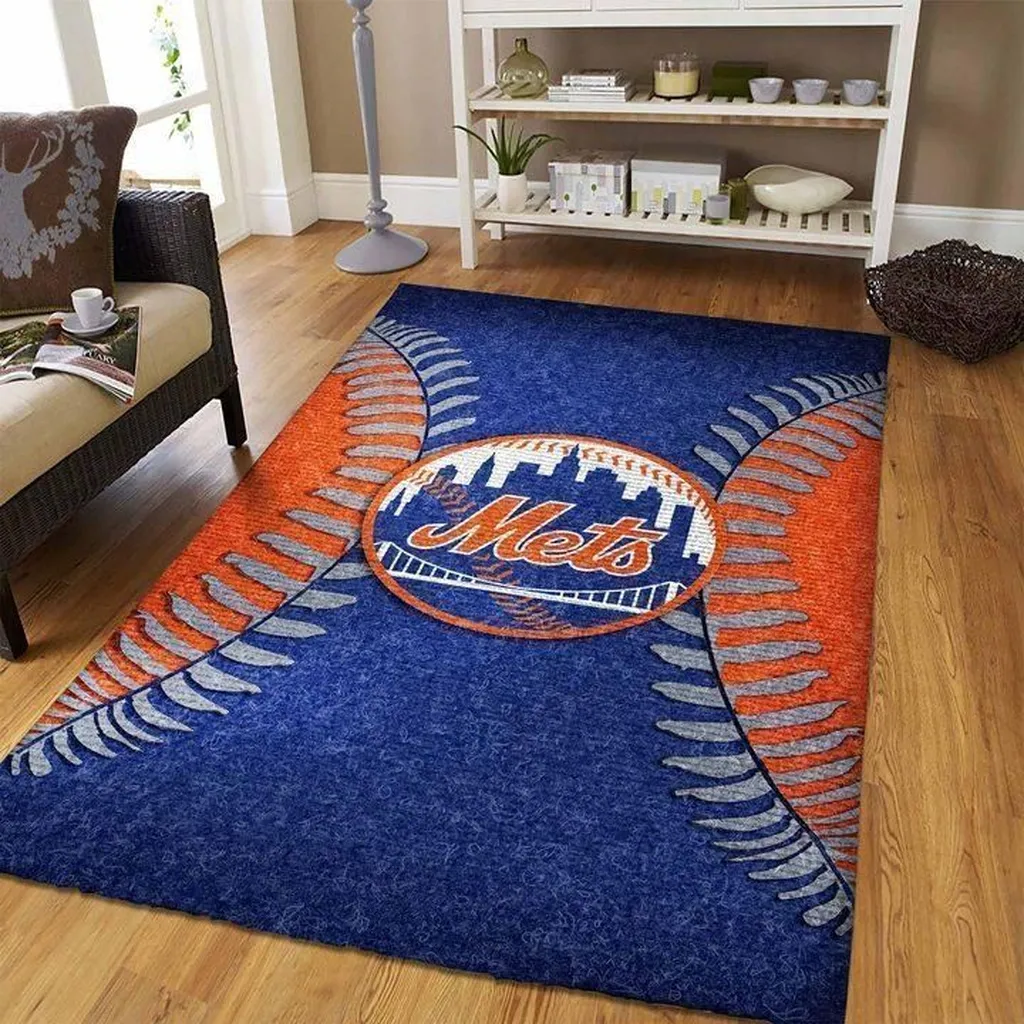 New York Mets Rug - Baseball Area Perfect for Fans Blue and Orange
