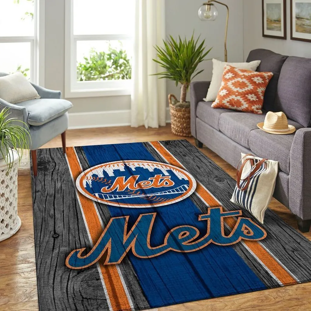 New York Mets Rug - Baseball Team Area for Fans Blue and Orange