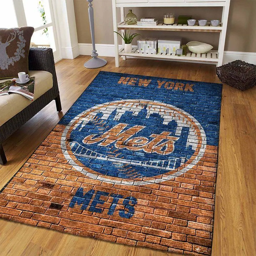 New York Mets Rug - Brick Style Area for Home Fans Blue and Orange