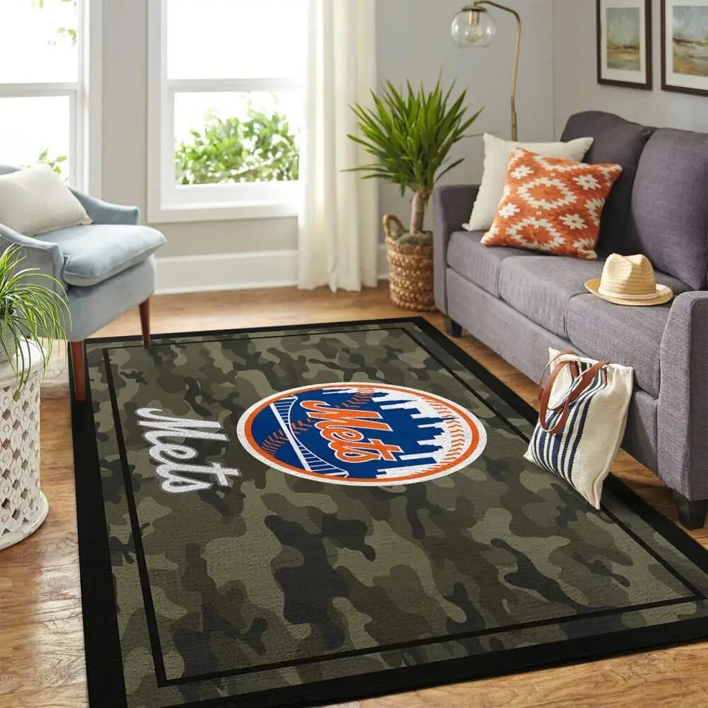 New York Mets Rug - Camouflage Area with Logo for Living Room Black and Green