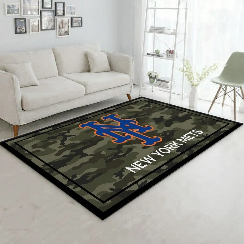 New York Mets Rug - Camouflage for Living Room Decor Blue and Green