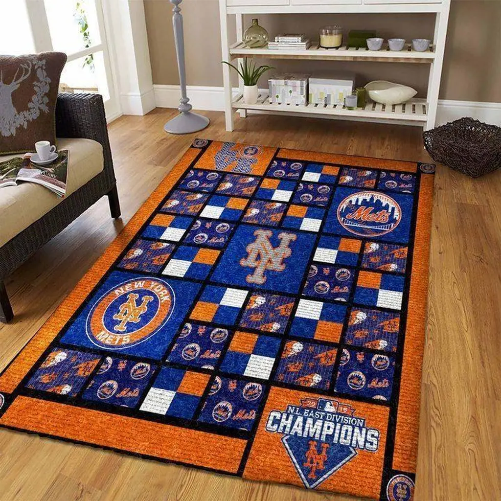 New York Mets Rug - Champion Baseball Team Decor Blue and Orange