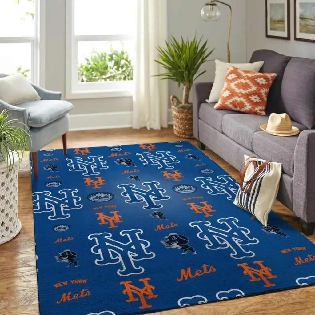 New York Mets Rug - Logo Area Perfect for Living Room Blue and Orange