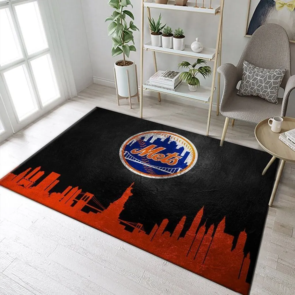 New York Mets Rug - Skyline Area for Home Decor Black and Orange