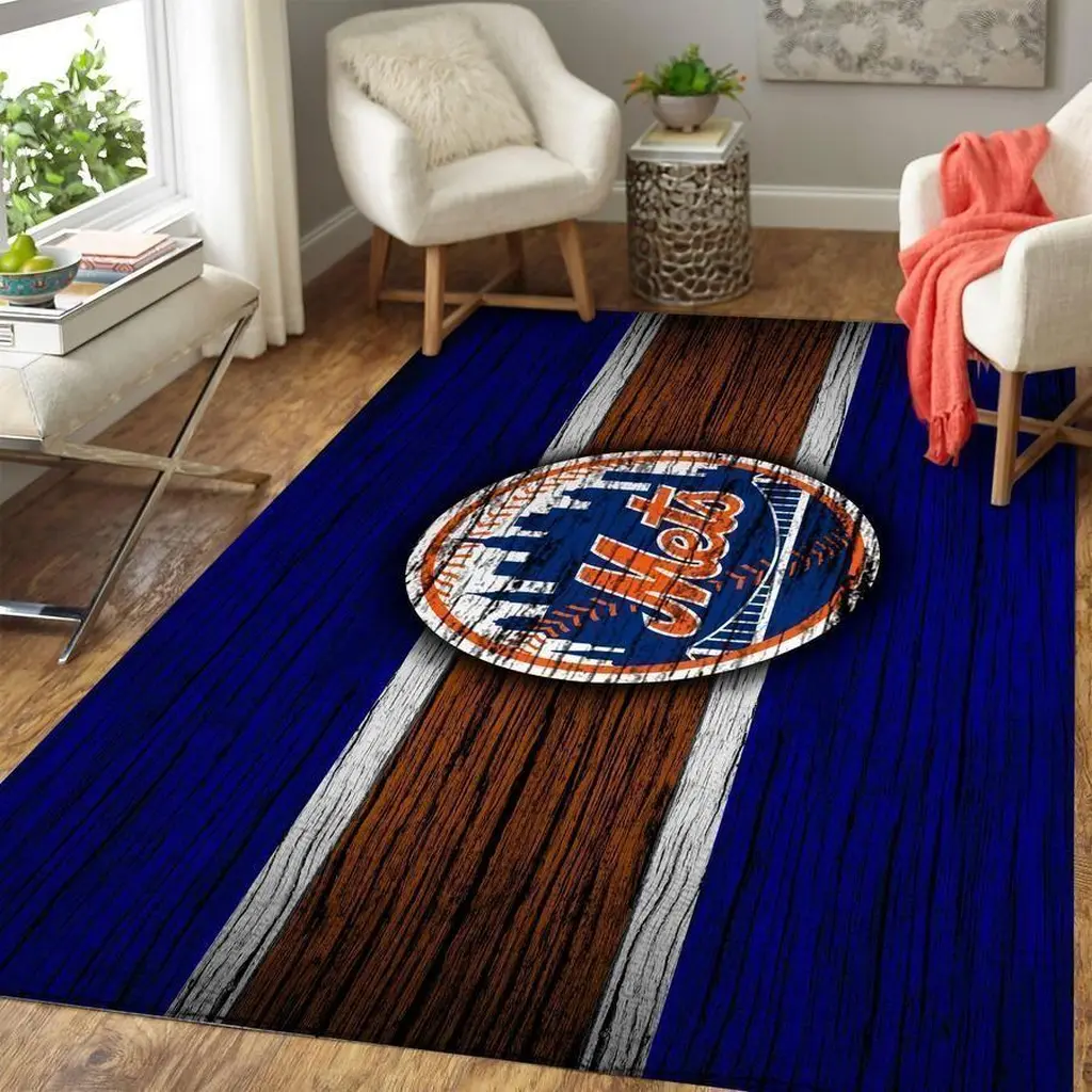 New York Mets Rug - Vintage Style with Logo for Living Room Blue and Brown