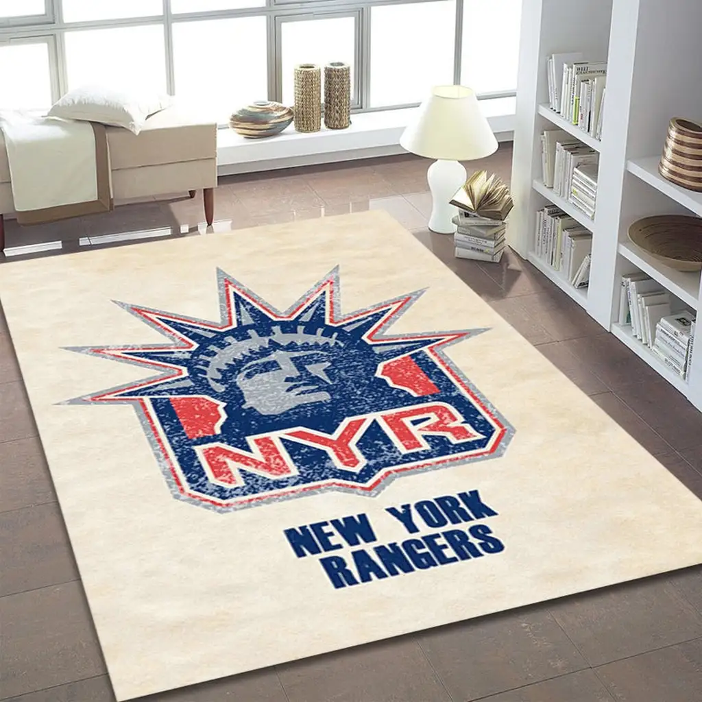 New York Rangers Rug - Area for Living Room Decor Beige and Blue